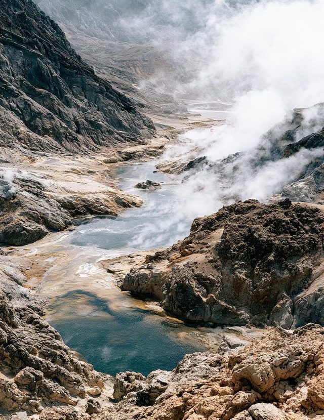 Steam rising from the volcanic sulphur springs